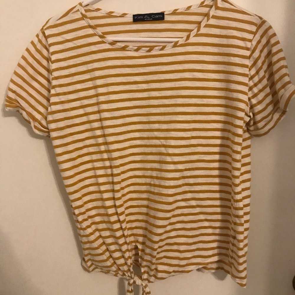 Kim and Cami yellow striped tie top